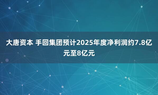 大唐资本 手回集团预计2025年度净利润约7.8亿元至8亿元